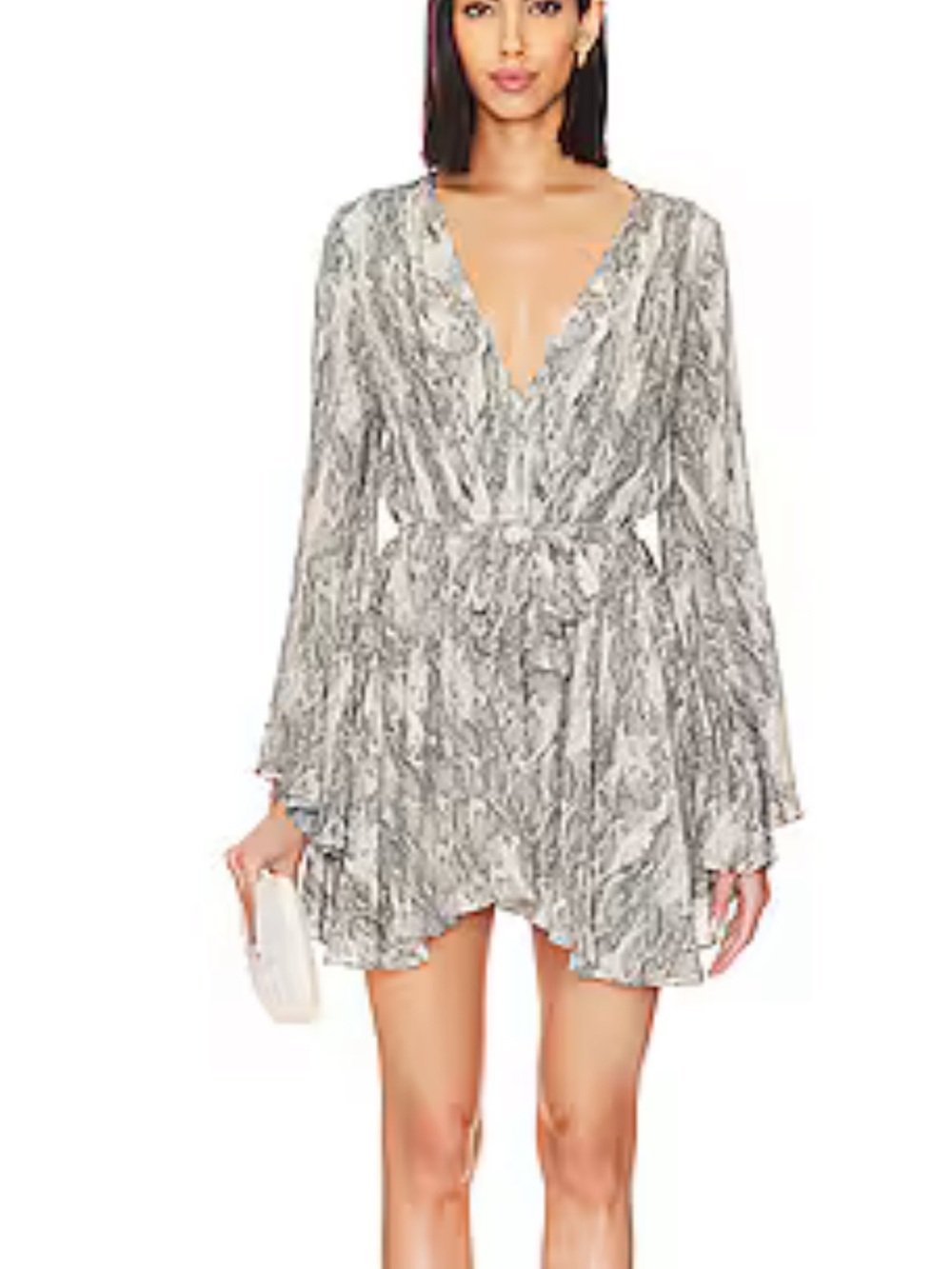 Misa Los Angeles Silver Textured Deep-V Mini Dress